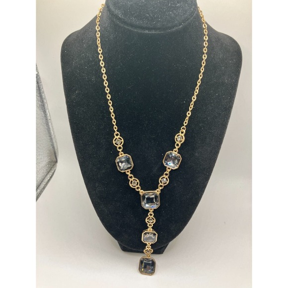 Smokey Gray Crystals Gold-Tone Y-Drop 19.75 Inch Necklace! - Picture 7 of 9